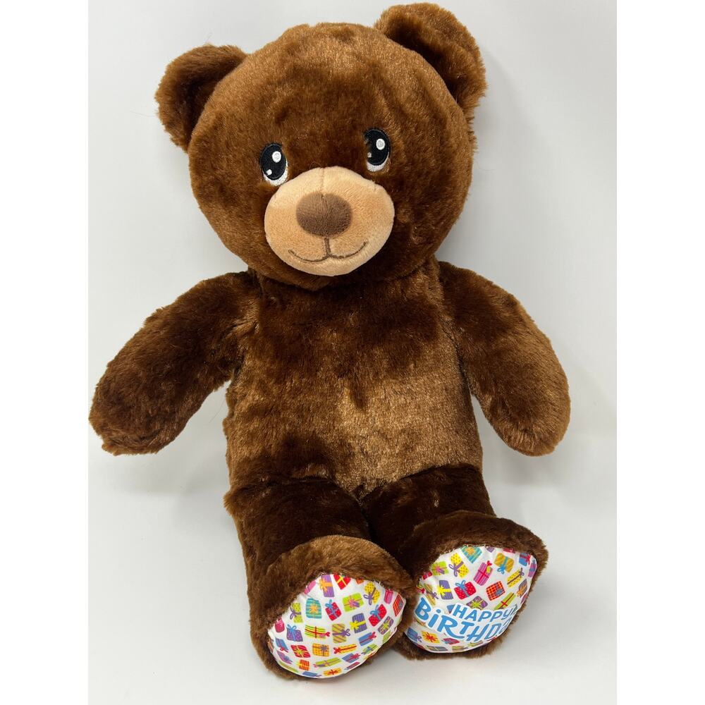 Build-A-Bear Happy Birthday Treat Bear 16 In Brown Plush Confetti Gift Feet BABW